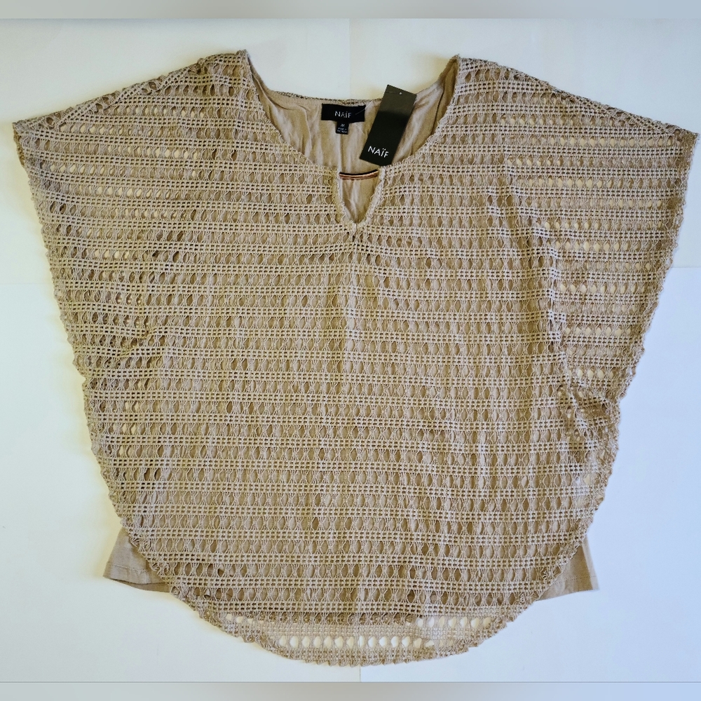 Womens Naif Blouse Top Shirt Oversized Tan Beige Plus Size 3X Crochet Knit New